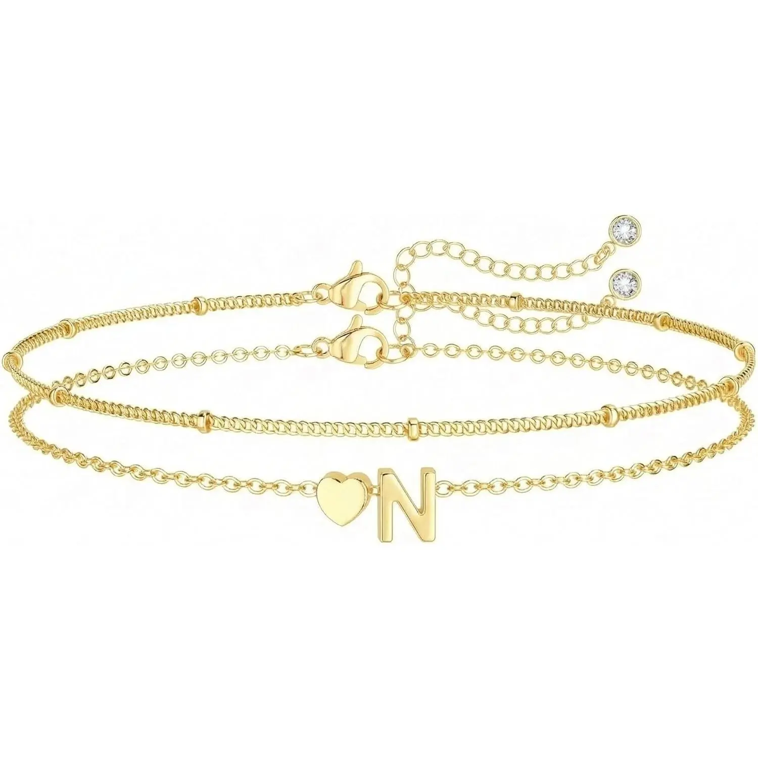 Gold Initial Bracelets for Women Trendy, Dainty Layered 14K Gold Plated Heart Letter Charm Bracelets, letter beads for name bracelets Jewelry Gifts