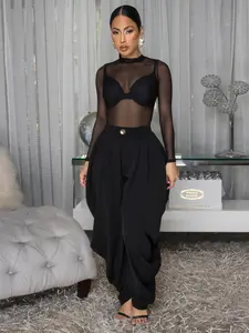 Women's Fashion Casual Solid Color Bell-Bottom Pants, Long Floral Design, All-Season Wear, Unique Style, Comfortable Fit