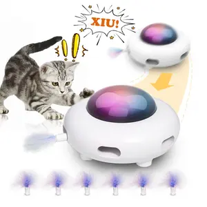 "Mobile Cat Toy，Replaceable and durable accessor，USB Charge Automatic Kitten Toys,White，double the fuun for your cat -UFO"
