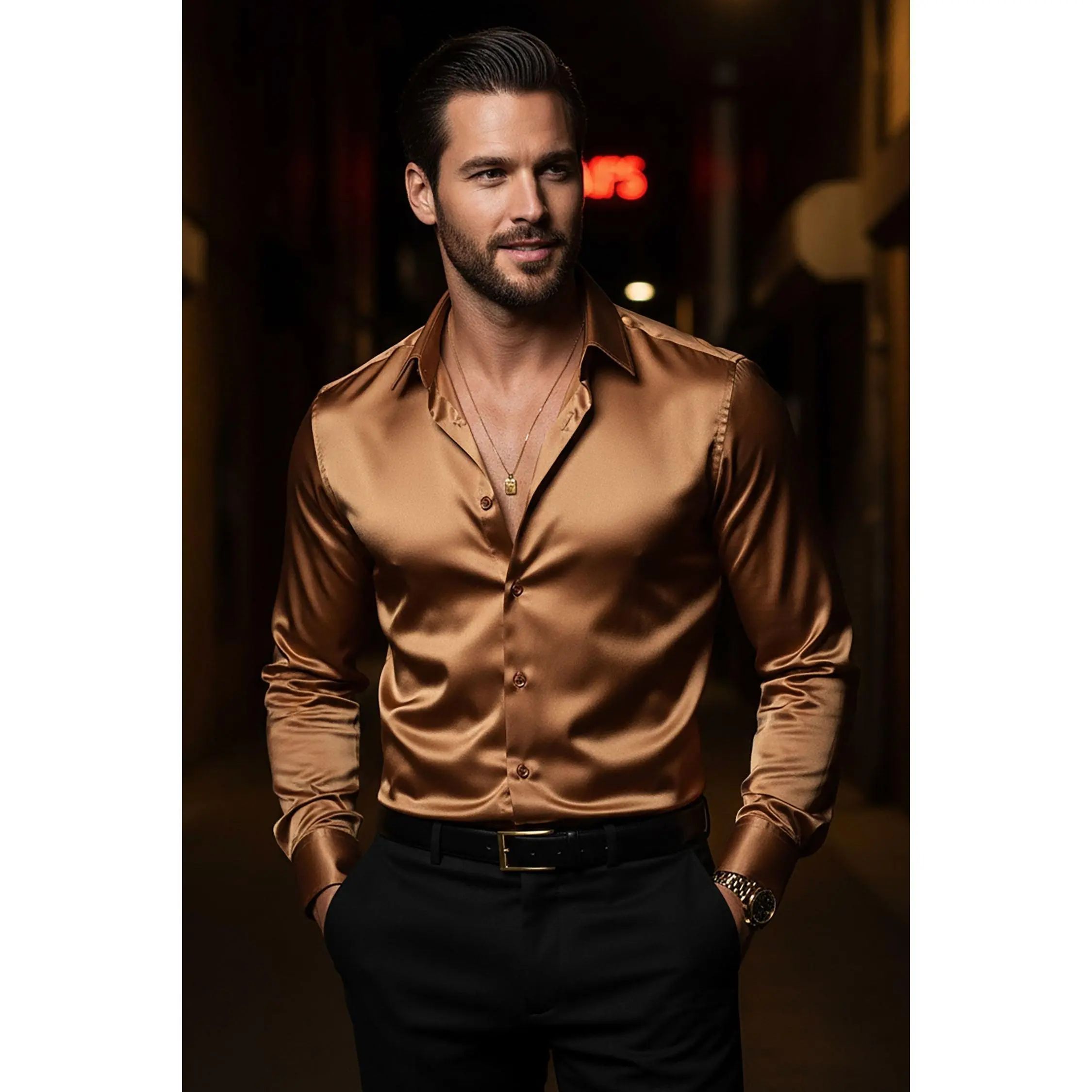 LUST FOR LIFE Long Sleeve Shirt - Collared Casual Top, Breathable Fabric, Suitable for Men, Ideal for Costume and Casual Wear Party Menswear Motocross Beige Big Cosplay Classic Glossy