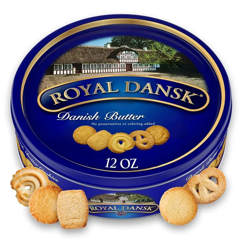 Royal Dansk Danish Butter Cookie Selection, 12 oz Tin – Authentic Assortment of Original Butter Cookies Made with Real Butter, No Preservatives or Artificial Colors, Perfect for Gifting