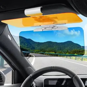 1pc Gray and Yellow HD Visor Day/Night Anti Glare Visor Clip On Vision Car Vehicle Glasses Shade Universal Accessories 5.31*12.6 inch