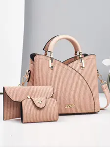 Women's Fashionable Striped Pattern Pu Leather Handbag & Coin Purse & Wallet, Casual Versatile Bag Set for Daily Used, Trendy High-quality Daily Commuting Bag, Casual Trendy Purses, Summer Pu Handbag