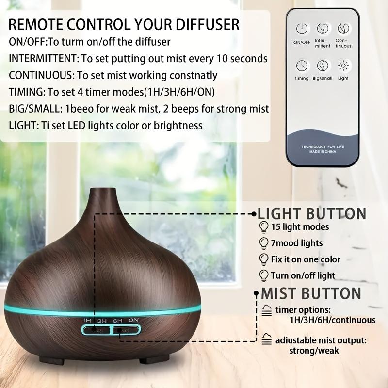 550ml Aromatherapy Diffuser with 6 Essential Oils Wood Grain Ultrasonic Humidifier Remote Control 7 Color LED Light Ideal for Christmas Birthday Housewarming fireplace flame dispensador aroma mini Gradient timer dual colorful USB Ultrasonic Diffuser Set