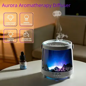 Essential Oil Diffuser, Ultrasonic Aromatherapy Humidifier with Jellyfish Mist, Aurora & Flame Light Effect, Timer Mini Aroma Scent Machine for Home Bedroom Office Decor Best Gifts