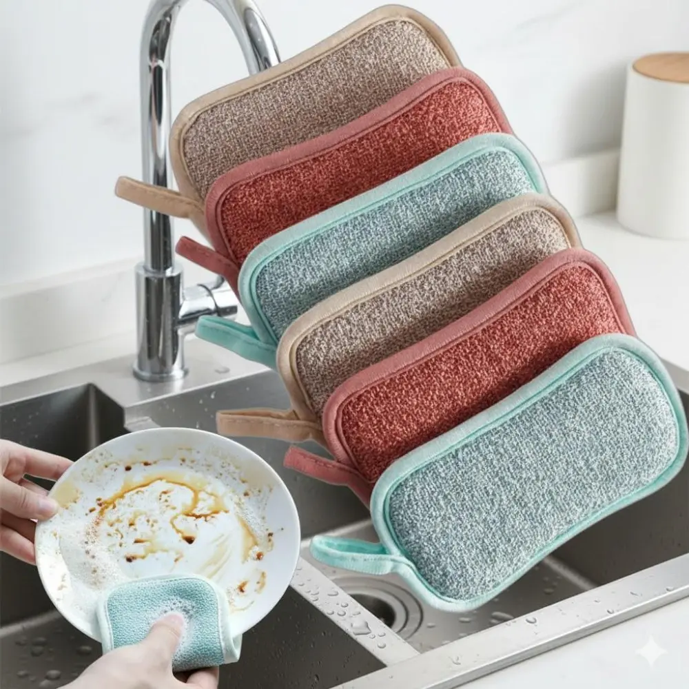 Double-Sided Magic Sponge Two-Pack: Power Stain Rust Remover for Kitchen, Non-Scratch Coating Safe, Anti-Mold Reusable Dish Cleaning Cloth, Heavy Duty Scrubber for Pans Cookware, Dishwashing Sponge