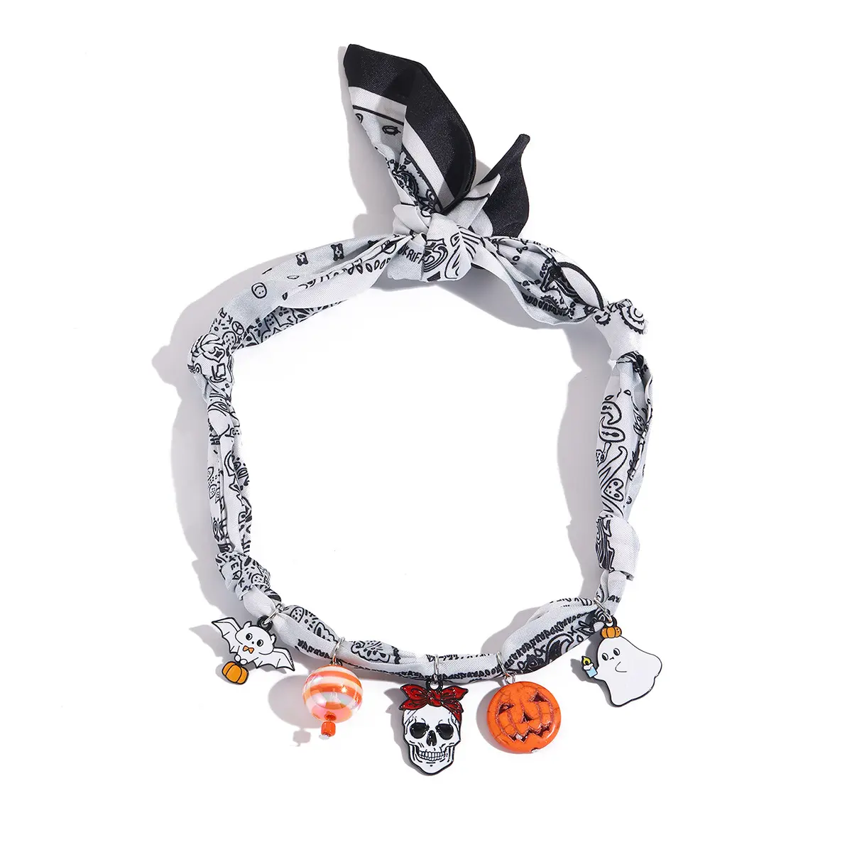 Multi-color Floral Printed Fabric Bow Choker Necklace Cute Daisy Heart Skull Charms Adjustable Silk Scarf Clavicle Chain Y2K Sweet Cool Neck for Women Daily Party Wear