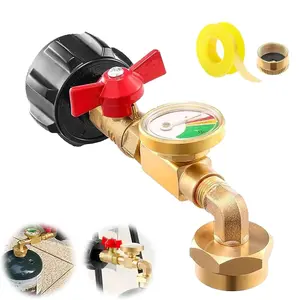 QCC1 Propane Refill Elbow Adapter with Propane Tank Gauge 90 Degrees Propane Refill Adapter with ON-Off Control Valve for Camping Grill 1LB Bottle Tank