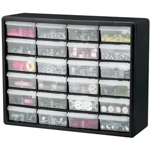 Akro-Mils 24 Drawer Plastic Storage Organizer Cabinet for Garage Use, Black