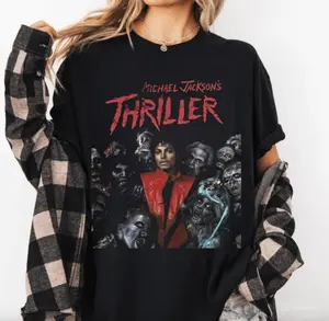 youth - adult Michael Jackson Thriller T-Shirt Retro Vintage, Michael Jackson Graphic T Shirt Vintage Thriller Album Unisex Heavy Cotton Tee, Gift For Fans