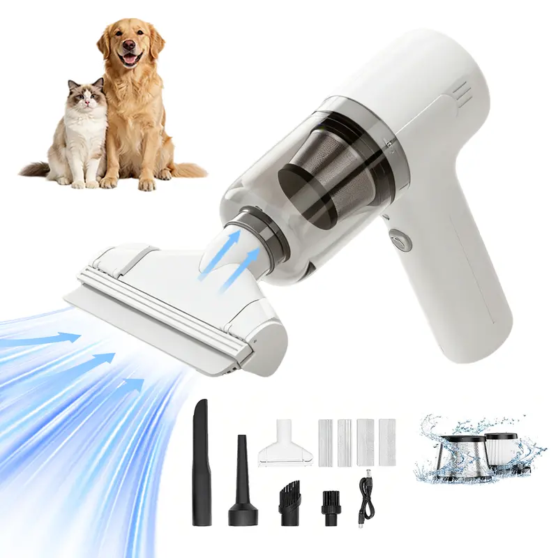 Cordless Pet Hair Removal Vacuum Cleaner - 2-in-1 Brush & Suction HEPA Filter Tool with Dual Rubber Brushes, Rechargeable Portable Handheld, 0-Refill Cup, Universal Power, Mesh Mat-Specific Teeth Grips for Sofas, 99% Dust Trapping House Supplies