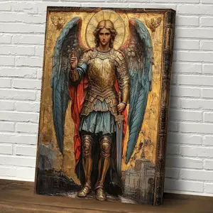 2D Flat Decorative Painting, 1 Piece Framed Orthodox Archangel Michael Wall Art - Colorful Religious Painting Decorated with Fine Armor and Wing Patterns, Comes with a Closed Frame, Can Be Hanged Directly in Home, Office, or Tea Party Space Religious