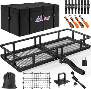 Nilight Folding Rear Rack Carrier, 60x24x7.87in, 2in Receiver Fit, 500lbs Load Capacity, Easy Install with Bag, Net, Ratchet Straps, Lock & Stabilizer, for Pickups/SUVs, Vehicle Accessories, Universal Automotive Accessories