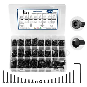 1600 count M3 Screw Kit, M3 Button  and Socket  Screws, Metric Machine Screw Assortment, 12.9 Grade Alloy Steel, Black Zinc Plated