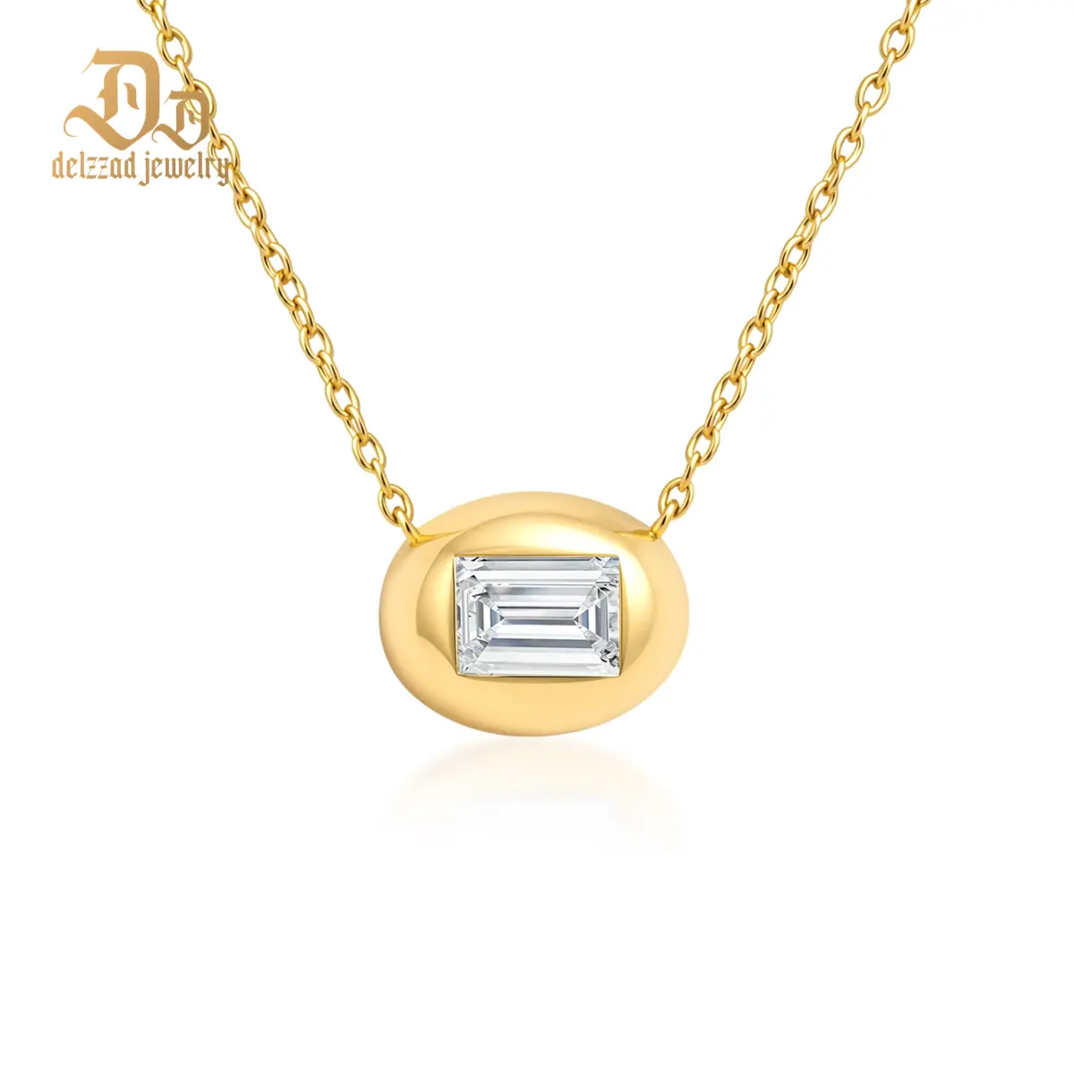 Delzzad 14K Gold-Plated 1ct Golden Capsule Necklace Bubble Bezel Necklace VVS Synthetic Moissanite Pendant Necklace Jewelry Perfect Birthday Wedding Engagement Anniversary Christmas Gift