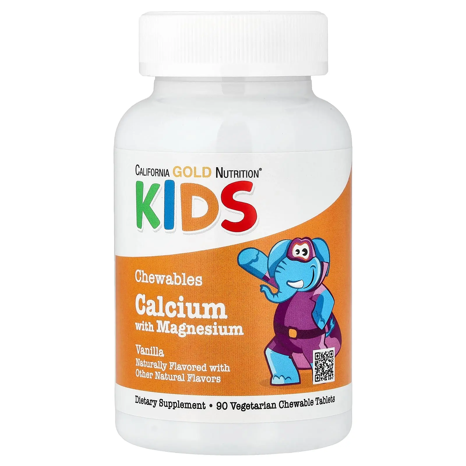 California Gold Nutrition Chewable Calcium with Magnesium For Children, Vanilla, 90 Vegetarian Tablets