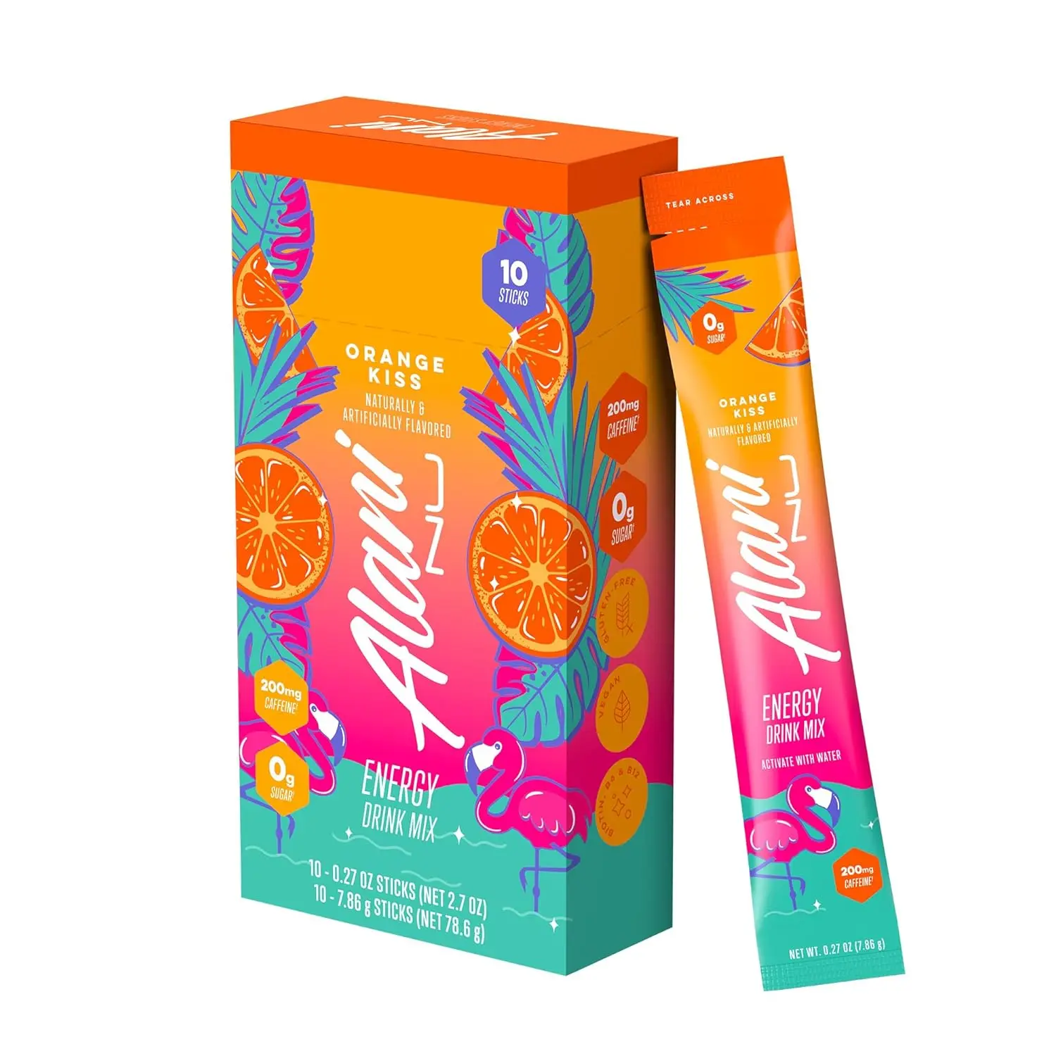 Alani Nu Orange Kiss Energy Sticks Beverage Powder - 10 Pack, 200mg Caffeine, Pre-Workout Performance, Antioxidants, Biotin, B Vitamins, 0 Sugar, 5-10 Calories, On-The-Go Drink Mix