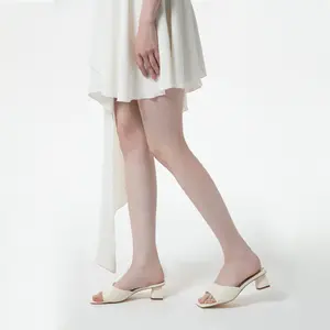 Woman Heeled Mules Square Open Toe Chunky Block Heel Slip on Sandals