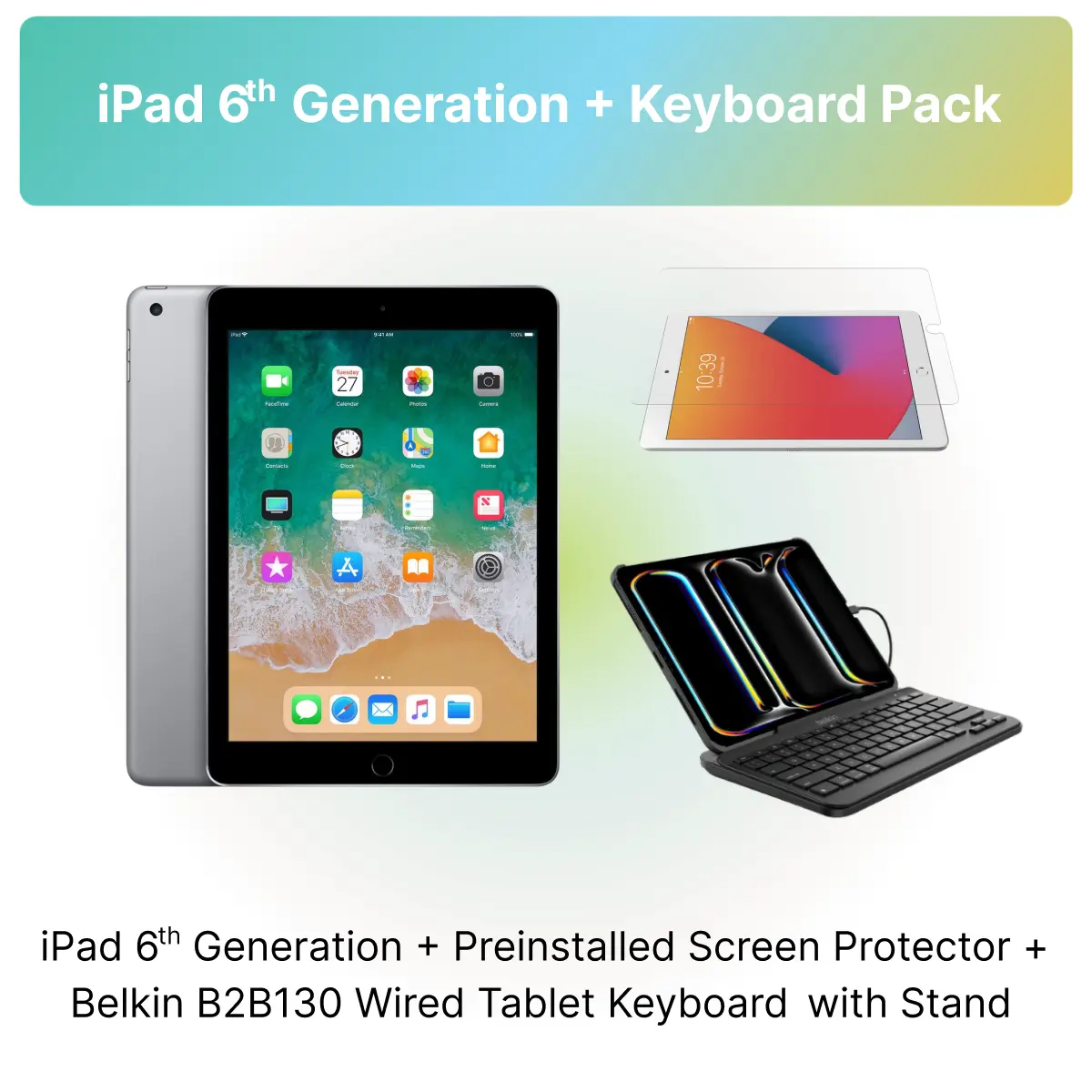 Refurbished iPad 6 9.7" (WiFi) + Belkin Keyboard (Lightning Connector) - Good Condition 1-year warranty by Plug Refurbished iPad 6 9.7" (WiFi) + Belkin Keyboard (Lightning Connector) - Good Condition 1-year warranty by Plug
