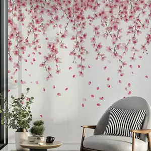 Elegant Floral PVC Wall Sticker, Self-Adhesive and Removable, Matte Finish, Modern Style, Living Room and TV Background Decoration
