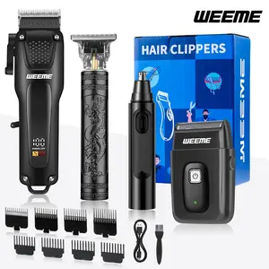 Weeme 3pcs/4pcs Blue Home Electric Hair Trimmer Set, USB Rechargeable, T-Head Trimmer, Shaver, Nose Hair Trimmer, Holiday Gift for Boyfriend, Hair Clippers Set