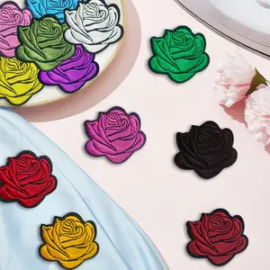 5/12pcs Rose Flower Embroidered Patches, Floral Embroidery Appliques, 6.5cm Handmade Design, Multicolor Fabric for DIY Clothing and Bag Accessories, Chinese Embroidery Decor