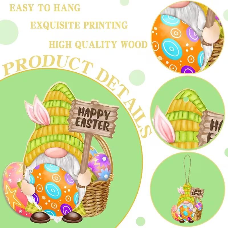 24 Piece Easter Holiday Wooden Hanging Decorations with Bunny and Egg, Mdf Craft Ornaments for Festive Home Decor, Wooden Gnome Decorations