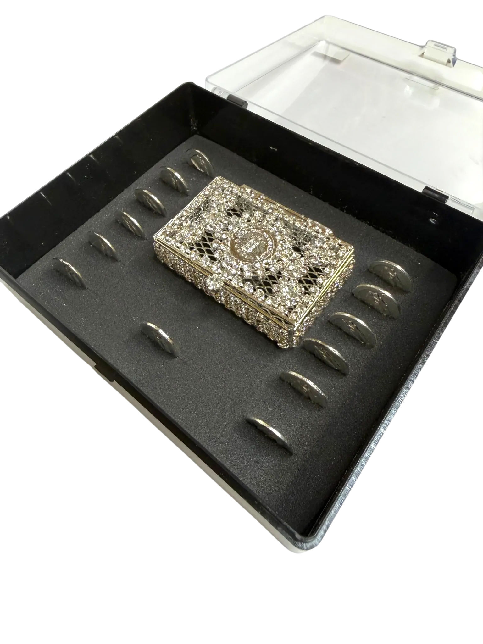Arras Matrimoniales Plateadas con Caja de Cristales