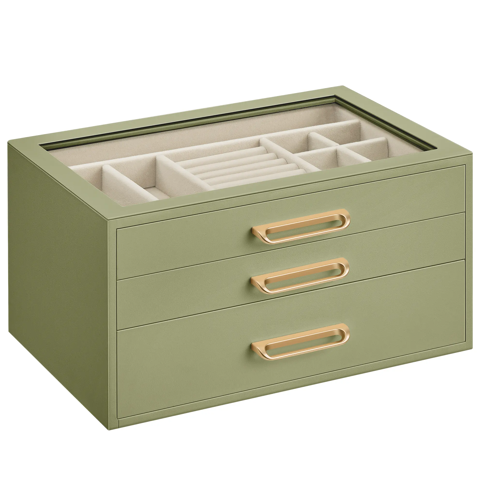 SONGMICS Jewelry Box with Glass Window, 3-Layer Organizer | Jewelry storage organizer with 3 drawers, Golden Handles, for Rings, Earrings, Bracelets, Gift Idea