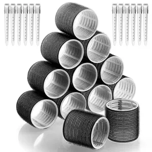 24 Pieces with 12 Jumbo Rollers and 12 Clips for Long Thick Hair Volume (Black) Brush Heatless Curling
