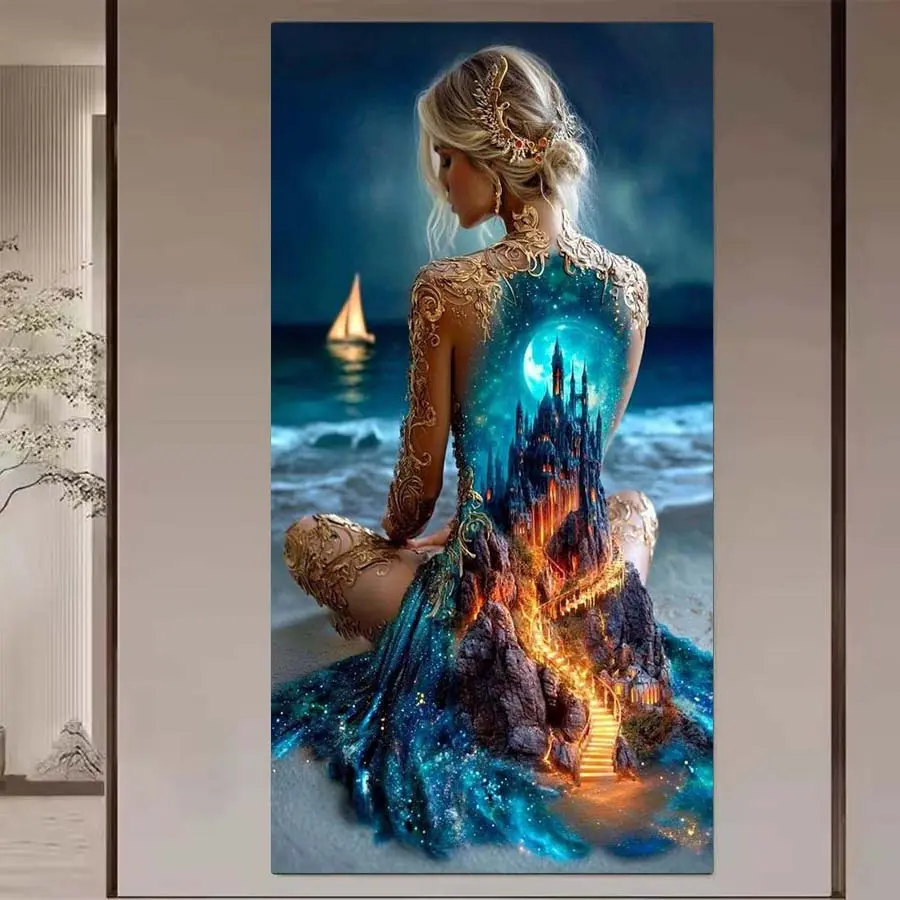1pcs 5D DIY handcraft diamond painting kit, 5D diamond art set, DIY decoration, dreamy castle tower diamond painting kit full round diamond DIY, mosaic, diamond art, DIY art home decoration, suitable for Halloween and Christmas.