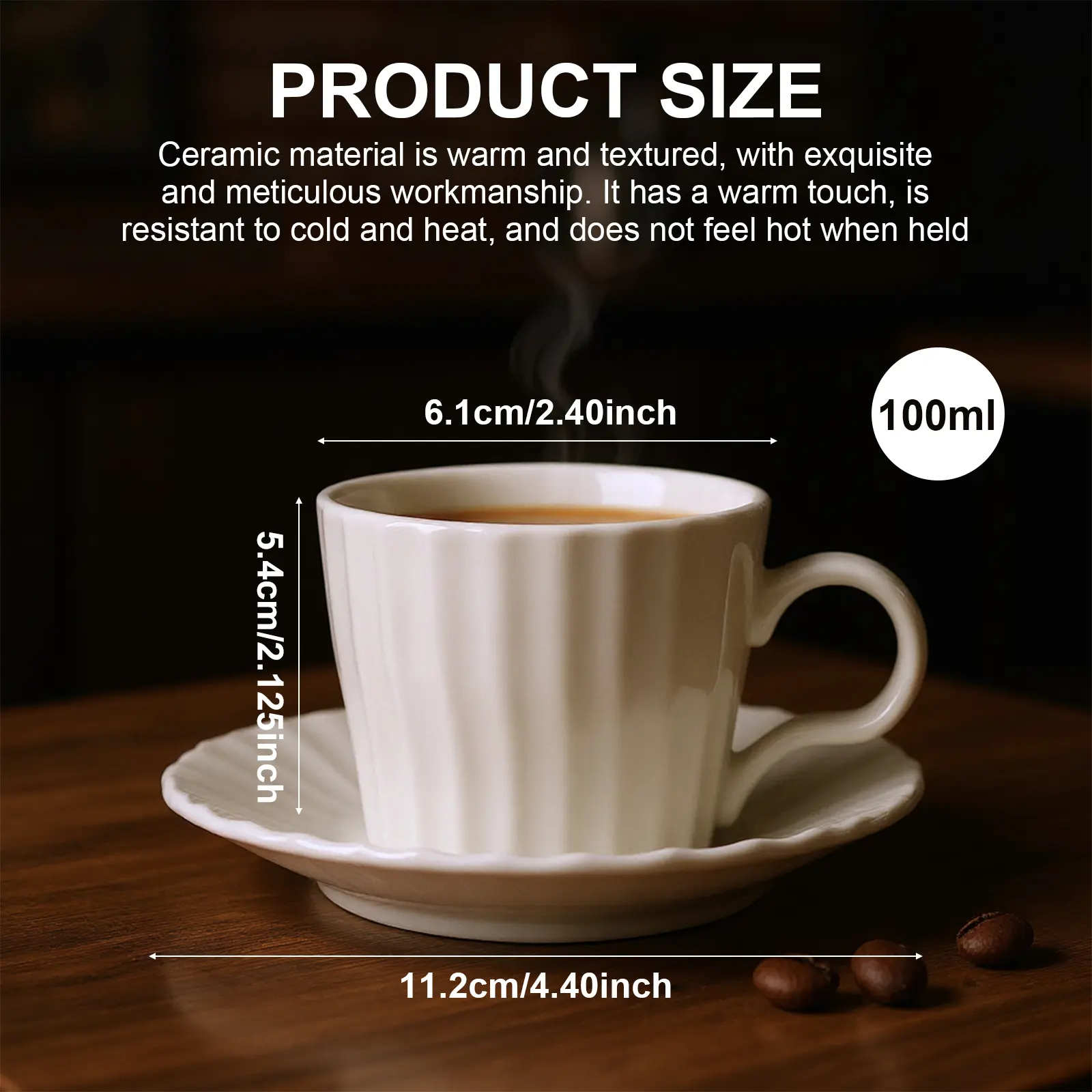 Thick Glossy Ceramic Espresso Mugs with Handles - 3.4oz Ribbed White Set of  6 with Saucers, Turkish Coffee & Teacup, Ideal for Latte, Coffee Cups Gift  for Enthusiasts - TikTok Shop