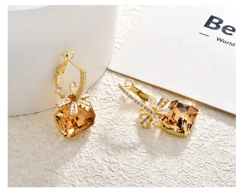 Detachable Flower Drop Earrings for Women, 3-Way Wear Cubic Zirconia & Amber Gemstone Jewelry, Elegant & Lightweight Perfect Gift for Parties, Earrings Jewelry, Bling Effect, Holiday Gifts, Fashion Jewelry Earrings