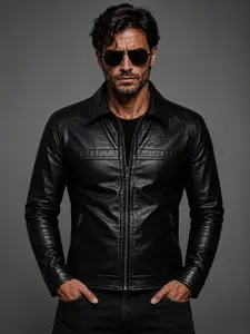 Men's Classic Lapel Leather Jacket, Fashion Casual Synthetic Leather Coat, Perfect for Daily Wear, Stylish and Comfortable Outerwear