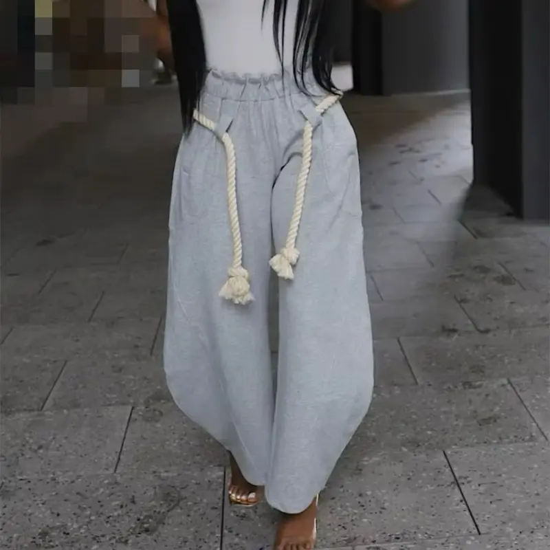 Women's Y2K Baggy Comfortable Lounge Trousers with Rope Detailing and Drawstring Waist