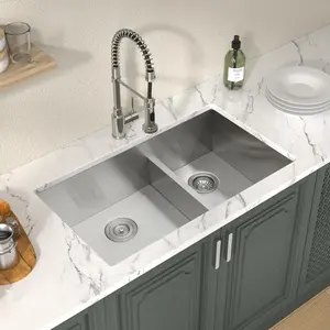 Lordear 36 Kitchen Sink Stainless Steel Undermount Sink Double Bowl 36''x19''x10'' 60/40 16 Gauge Stainless Steel Under Counter Rectangular Handmade Kitchen Sinks Basin