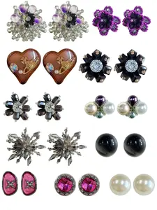 22pcs Beaded Resin Shoe Buckles, Sparkly Rhinestone Flower Heart DIY Shoe Accessories, Hole-In-Shoe Decorative Parts