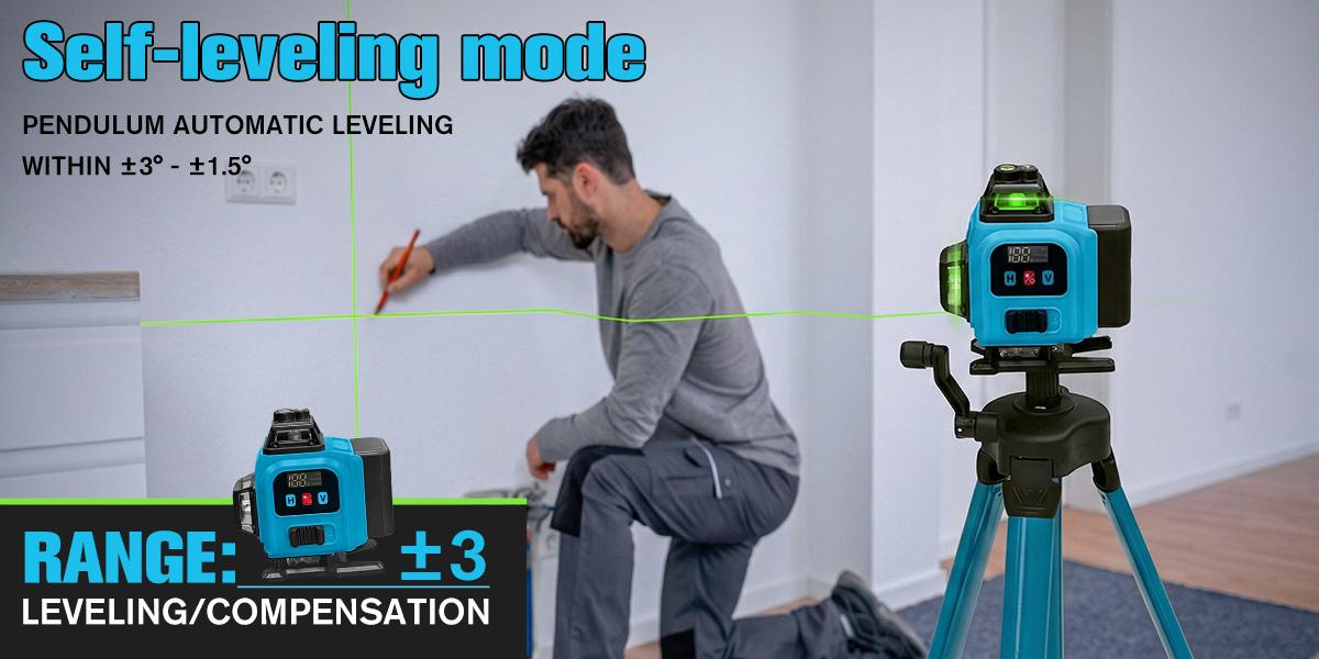 Tanlook Laser Level, 3×360° Self-Leveling Laser Level, 16 Lines Green Beam 4D Laser Level, equipped with 2 lithium batteries, suitable for picture hanging, tile laying, home renovation and indoor projects