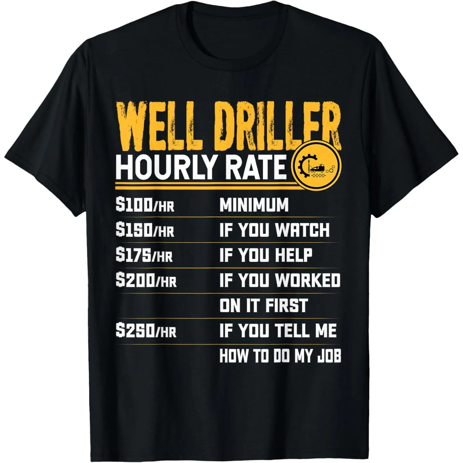 Women's Soft Cotton Printed T-Shirt - Casual Short Sleeve Top with 'Well Driller Hourly Rate' Funny Print, Made in USA, Round Neck, Straight Cut, Double Stitched, Comfortable Everyday Basic