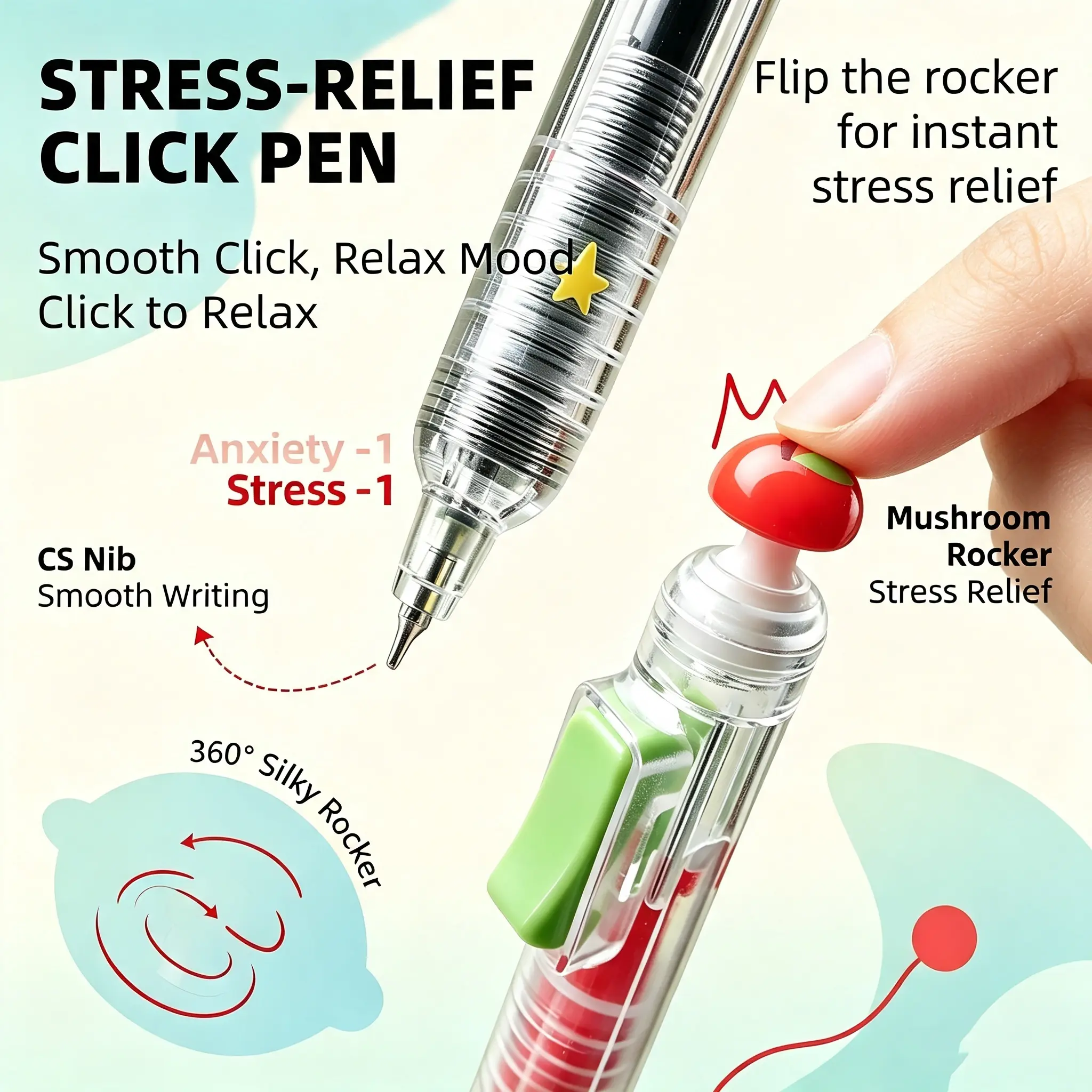 Retractable 0.5mm Quick Dry Gel Ink Fine Tip Pen, Built-In Joystick Stress Relief Toy, Cute Aesthetic Stationery Writing Tool for School Supply Shopping, Office Accessories, Mini Useful Gifts, Fine Tip Pens, Stationery Writing To