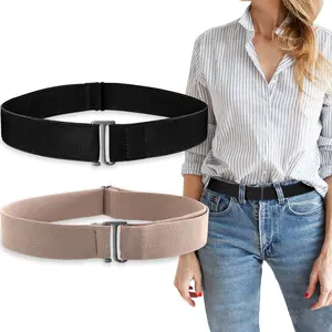 2 Count No Show Stretch Belt for Women Invisible Elastic Belt Stretch, Adjustable Strap Belt with Flat Buckle for Jeans Pants Dresses