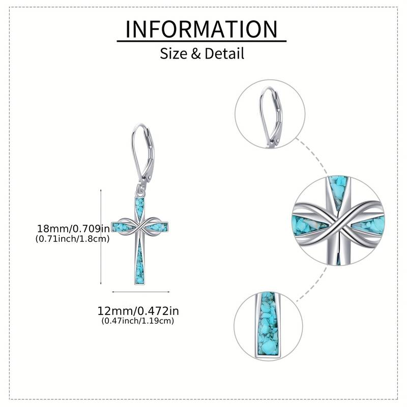 3Pcs Bohemian Turquoise Cross Pendant Necklace and Earring Set for Women - Infinite Symbol Religious Cross Pendant - Holiday or Birthday Gift for Friends