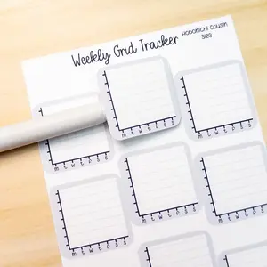 Weekly Grid Tracker Planner Sticker Sheet Hobonichi Cousin A5 Functional Hours Pages Mood Water Steps Monday Start Monochrome