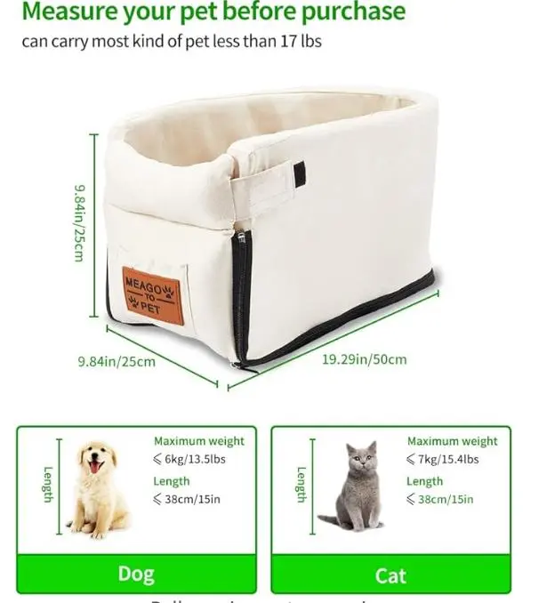 Armrest Booster Pet Seat for Dog, Cat,Interactive Pet Seat Car Safety Tethers Console Travel Carrier with Removable Bed for Cat Small Pet