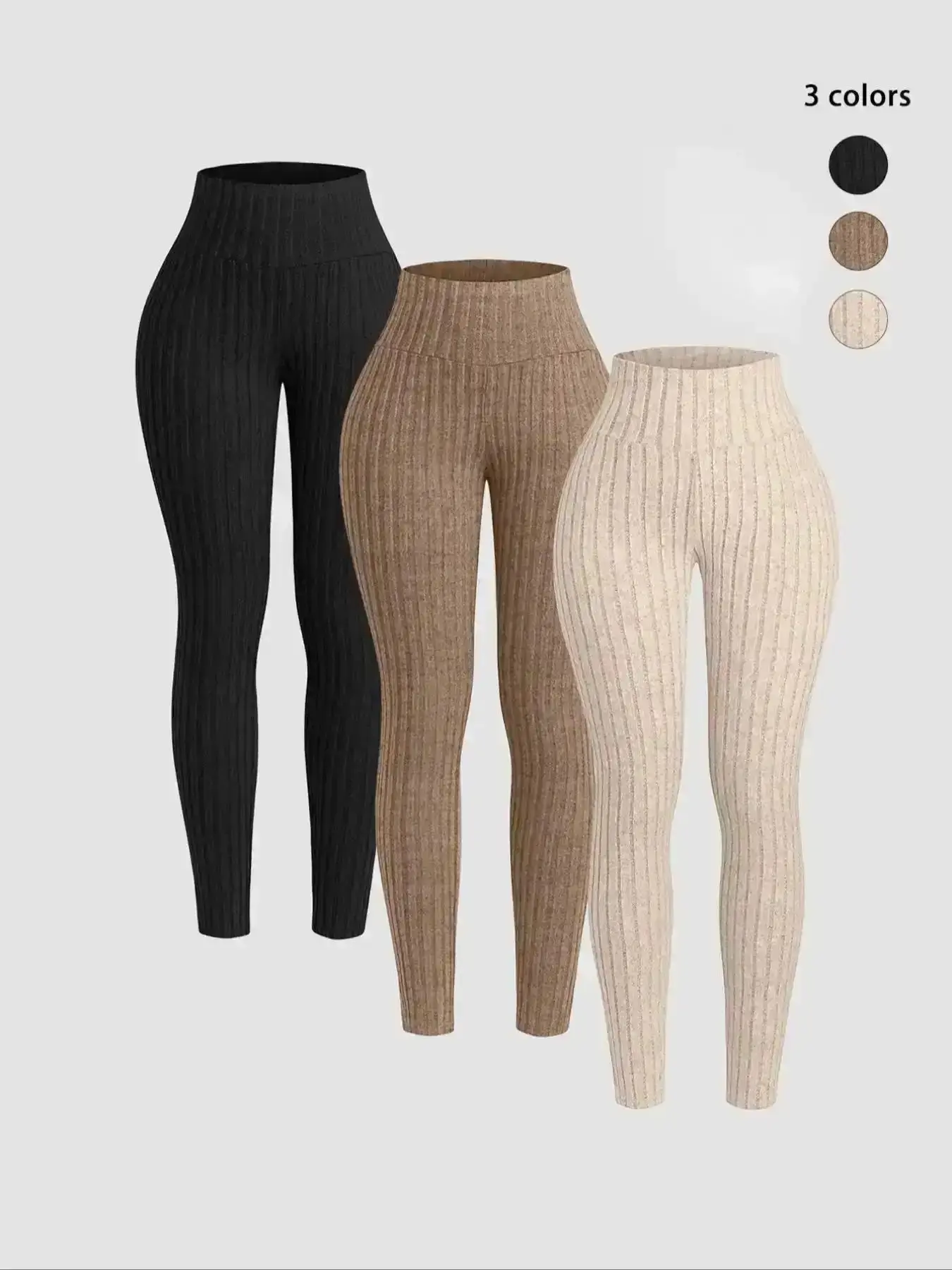 Women's Leggings High Waist Solid Ribbed Skinny Pants Casual Comfy Warm Stretch Bottoms Daily Yoga All Seasons