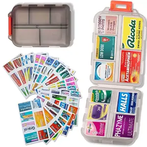ravel Pill Organizer Box, 147 Brand Labels, Portable Pocket Purse Pharmacy, 10 Compartment Small Pill Case Medicine Kit, Daily Weekly Vitamin Supplement Medication Holder
