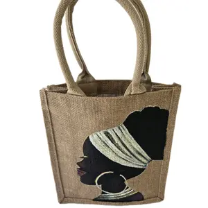 Tet Fam Burlap Tote Bag with Unique Artistic Design and Durable Jute Material for Everyday Use
