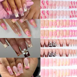 96pcs Medium Square French Press-On Nails, False Nails, Acrylic Nail Tips Set, Leopard Print Design, Glossy Finish, Includes Storage Box