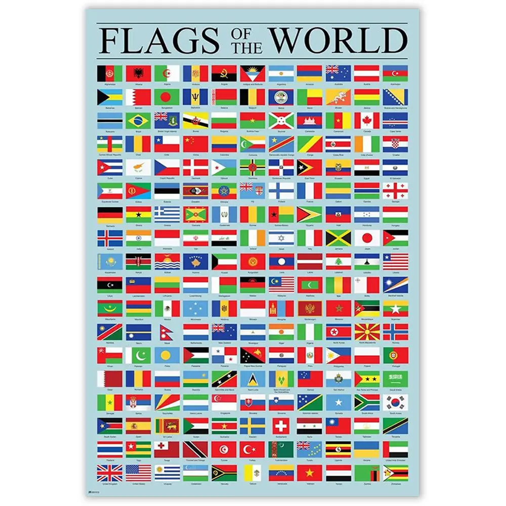 World Flags Classroom Reference Poster, 16x24 Educational Teaching Aide, Cool Wall Art, Country Flag Graphic Prints for Homeschool Teacher Supplies, Kid Room Home Decor
