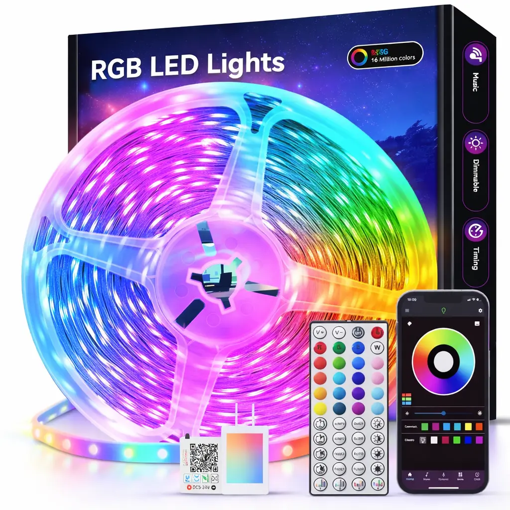 Wireless WiFi LED Strip Lights (100FT/50FT) - RGB Cool Rhythm Lights, Festive & Party Decor, Bedroom Home Supplies, Rhythm Rgb Light